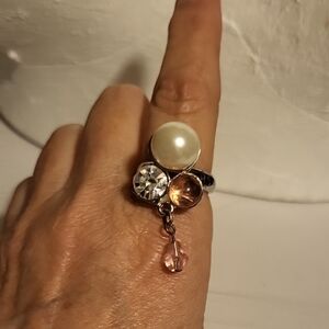 White House Black Market Silver and White Ring with Pearl